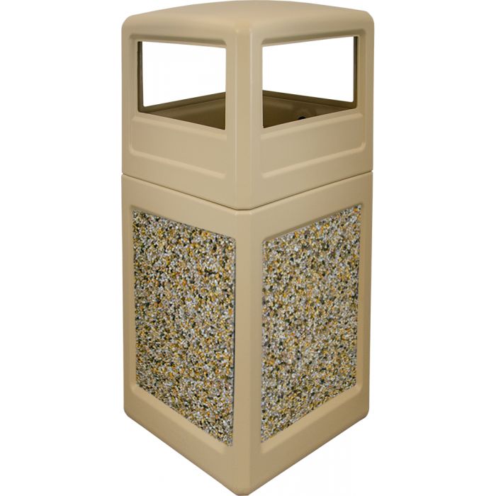 P52SQDTBEIAG Dome Lid Trash Can - 52 Gallon Capacity - 20 1/2" Sq. x 45 1/2" H - Beige in Color with Aggregate Panels