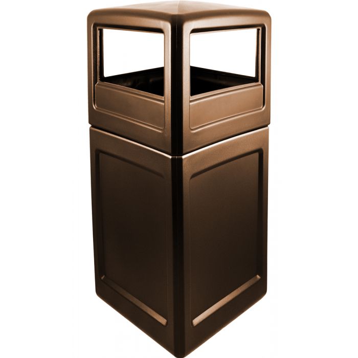 P52SQDTBRO Dome Lid Trash Can - 52 Gallon Capacity - 20 1/2" Sq. x 45 1/2" H - Bronze in Color