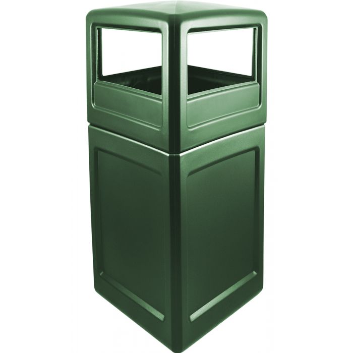 P52SQDTDGRN Dome Lid Trash Can - 52 Gallon Capacity - 20 1/2" Sq. x 45 1/2" H - Dark Green in Color