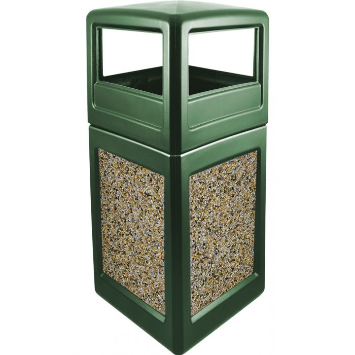 P52SQDTDGRNAG Dome Lid Trash Can - 52 Gallon Capacity - 20 1/2" Sq. x 45 1/2" H - Dark Green in Color with Aggregate Panels