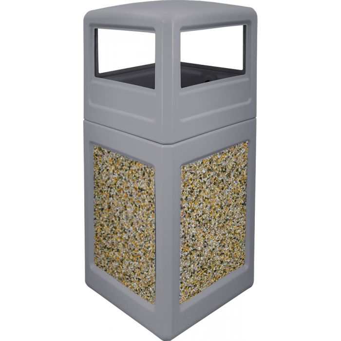 P52SQDTGRAAG Dome Lid Trash Can - 52 Gallon Capacity - 20 1/2" Sq. x 45 1/2" H - Gray in Color with Aggregate Panels