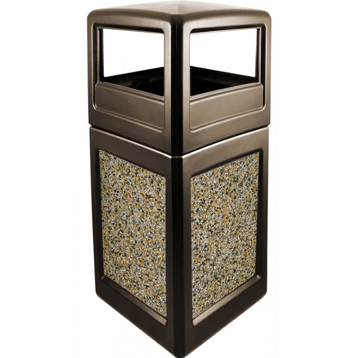 P52SQDTJAVAAG Dome Lid Trash Can - 52 Gallon Capacity - 20 1/2" Sq. x 45 1/2" H - Dark Brown in Color with Aggregate Panels