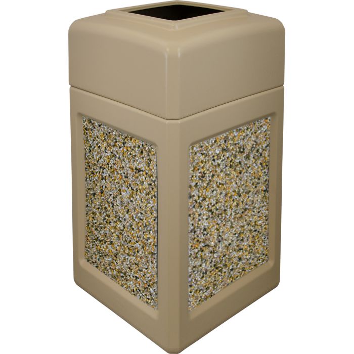 P52SQOTBEIAG Open Top Trash Can with Aggregate Panels - 52 Gallon Capacity - 20 1/2" Sq. x 36 1/2" H - Beige in Color