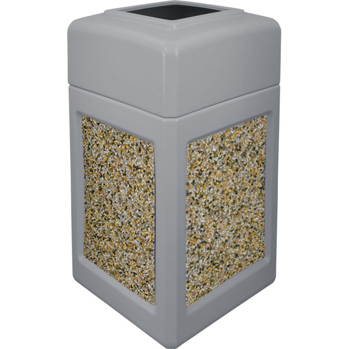 P52SQOTGRAAG Open Top Trash Can with Aggregate Panels - 52 Gallon Capacity - 20 1/2" Sq. x 36 1/2" H - Gray in Color