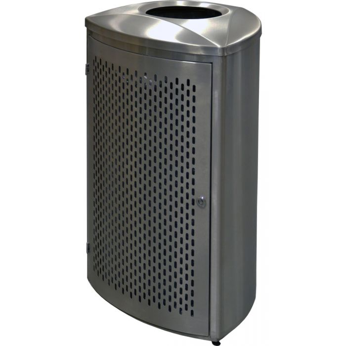 TRO21SSPL Triangular Curved Open Top Trash Can - 21 Gallon Capacity - Satin Stainless Steel