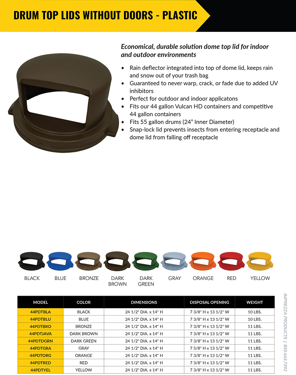 Drum Top Lids - Plastic without Push Doors