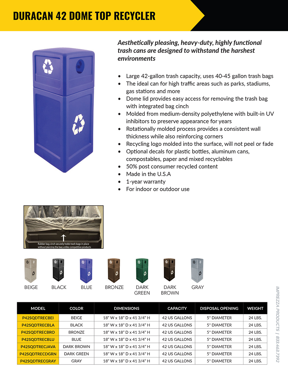 DuraCan 42 Square Dome Top Recyclers