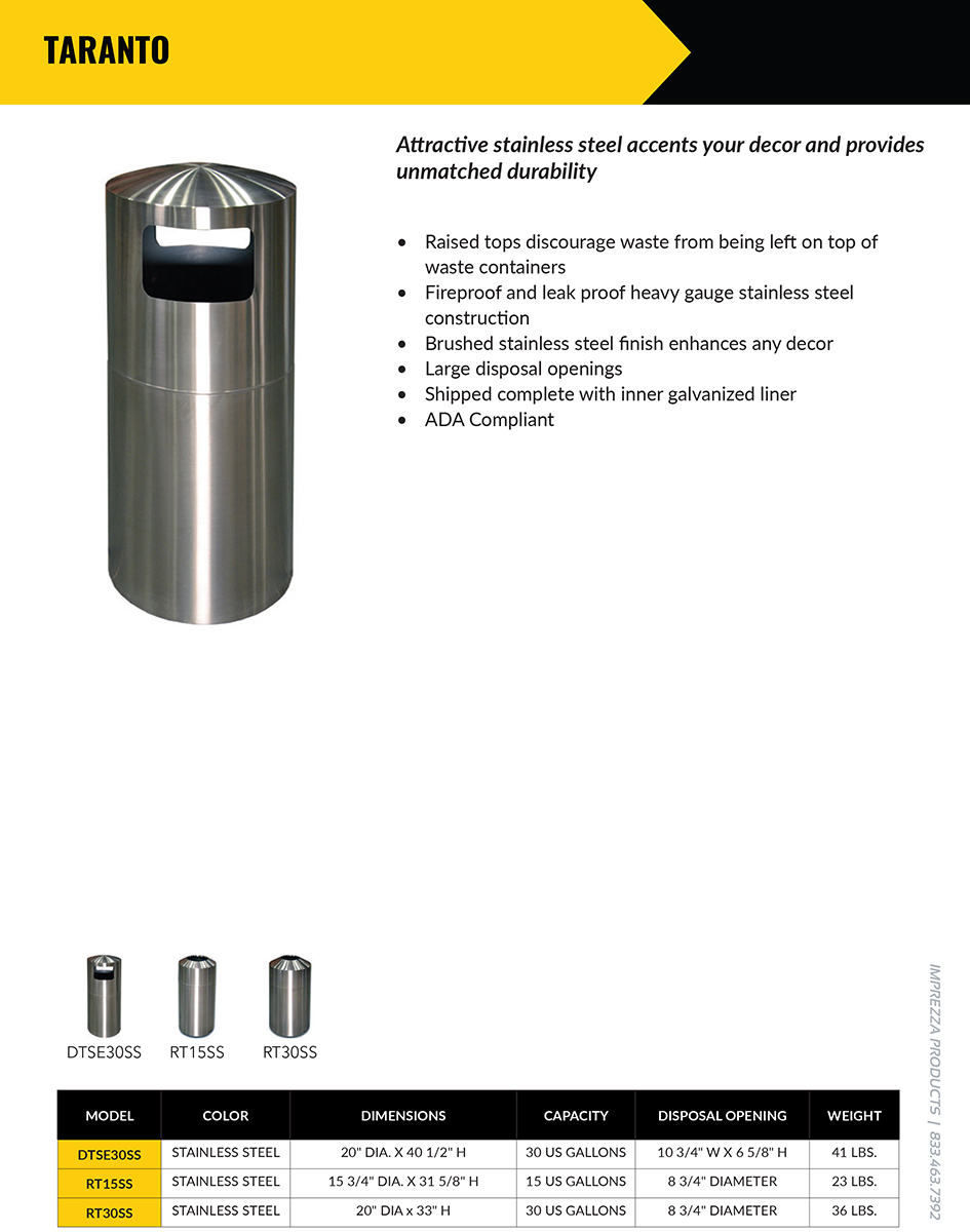 Taranto Stainless Steel Trash Cans