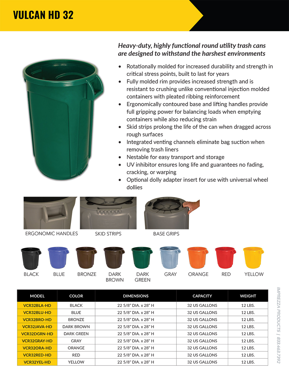 Vulcan HD 32 Gallon Trash Cans